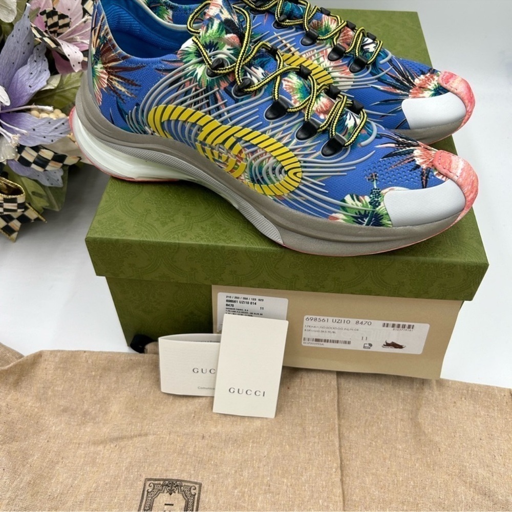 Men’s Gucci blue floral run low top sneaker size 11 made in Italy - Picture 3 of 9